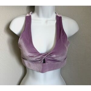 Fabletics Oasis Twist-Front Velour Sports Bra Women Size Small Purple Cross Back